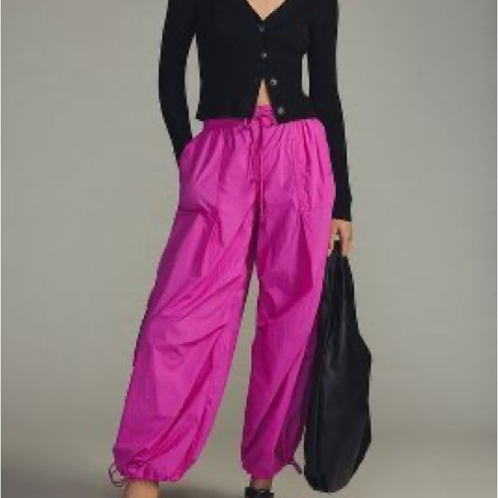 NWT Anthropologie Daily Practice Hot Pink Relaxed Drawstring Track Pants